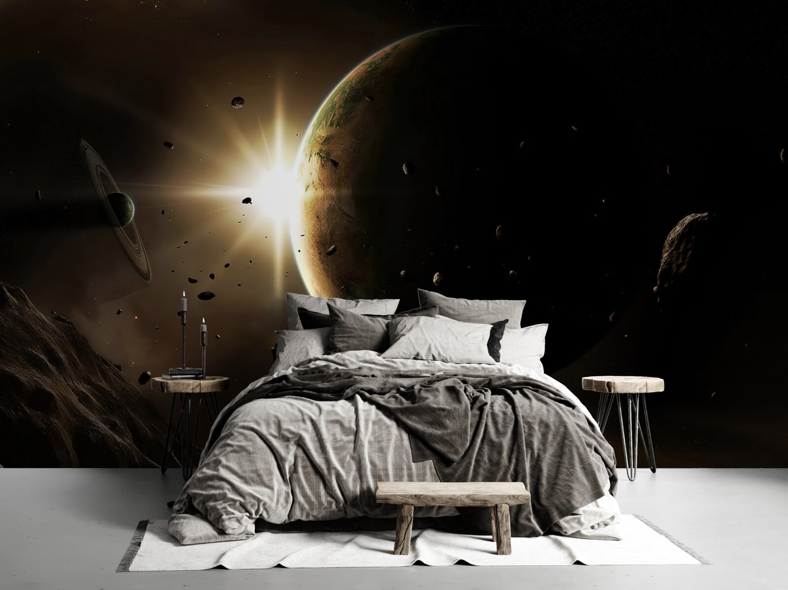 Fototapet planete și comete care trec în viteză