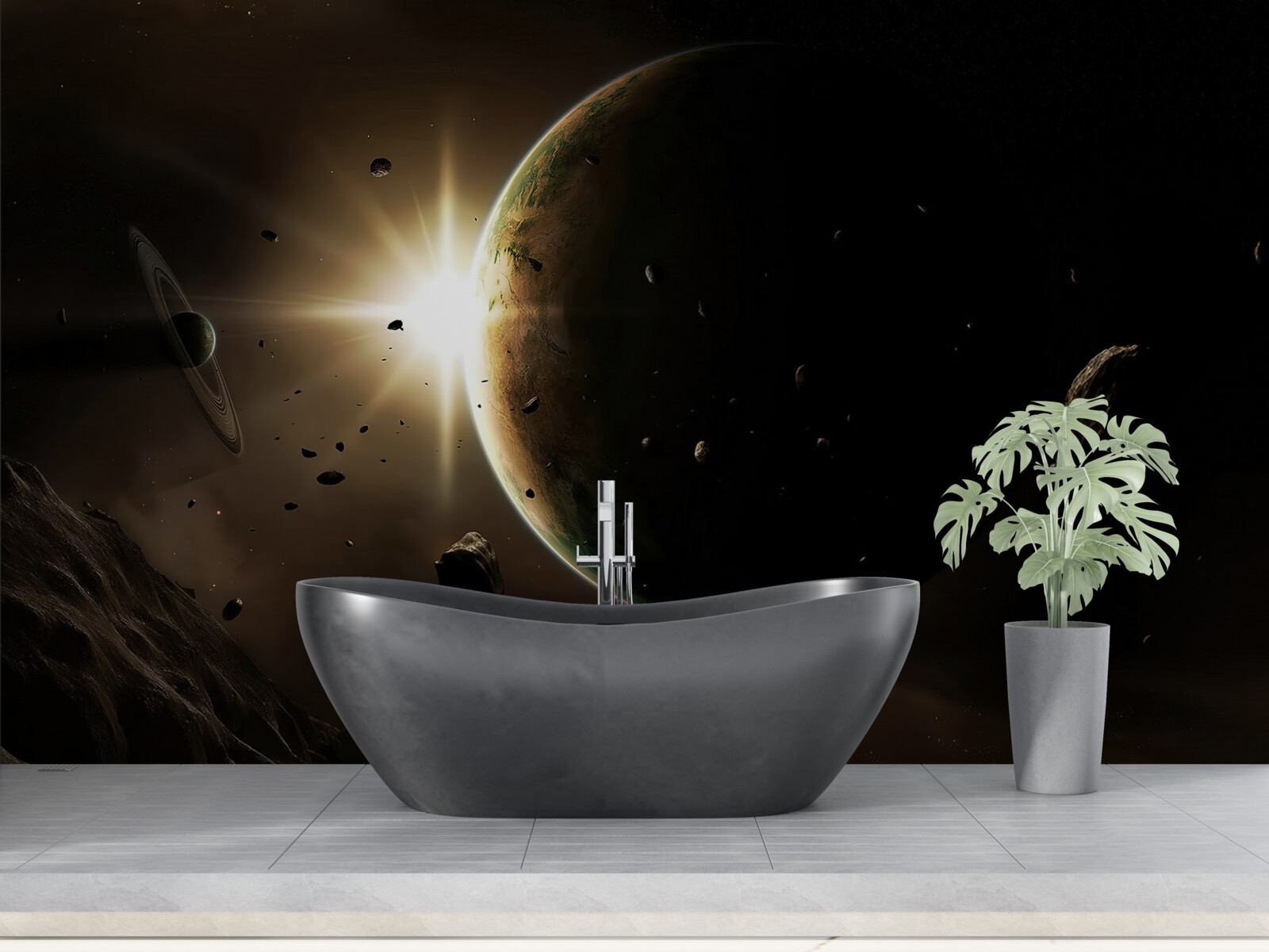 Fototapet planete și comete care trec în viteză