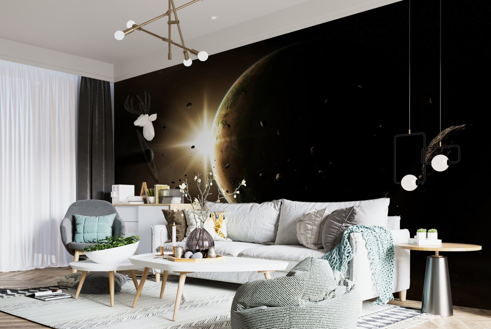 Fototapet planete și comete care trec în viteză