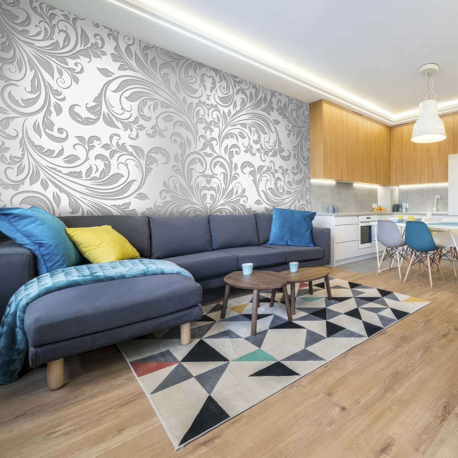 Fototapet tapet cu modele de vârtej gri