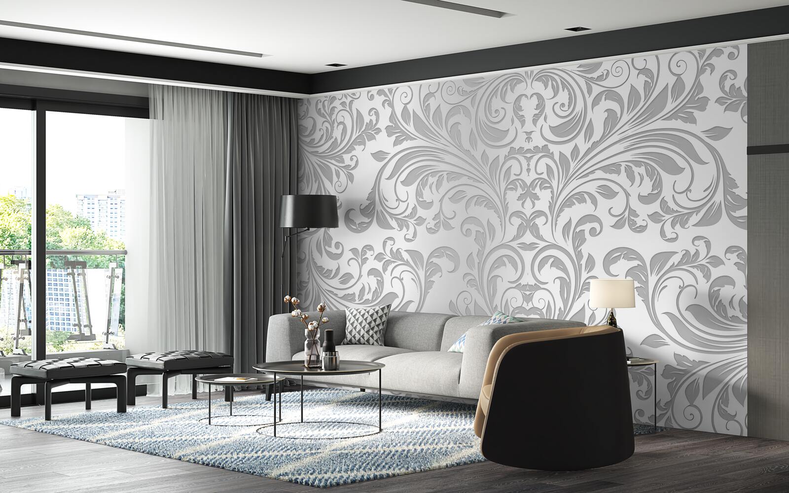 Fototapet tapet cu modele de vârtej gri