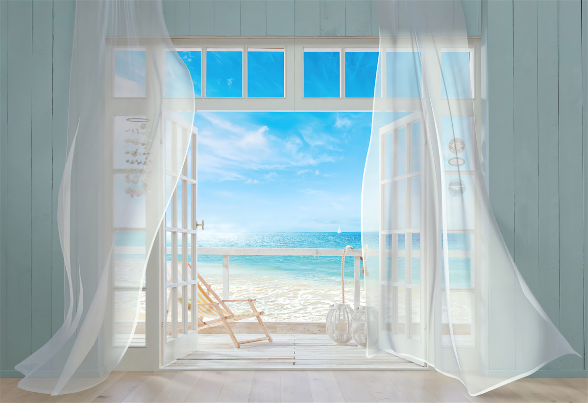 Fototapet perdelele ondulate ale unei ferestre deschise