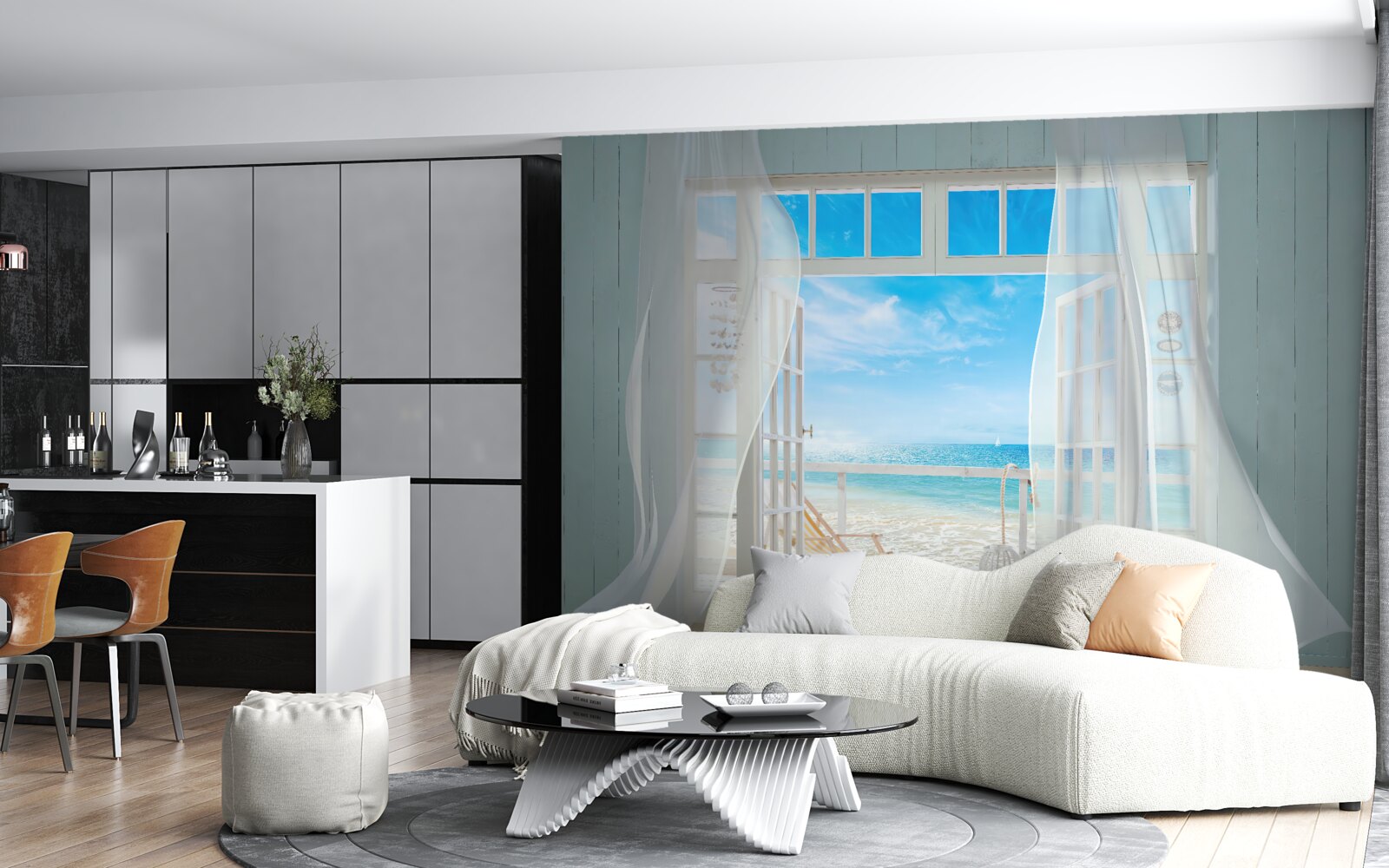 Fototapet perdelele ondulate ale unei ferestre deschise