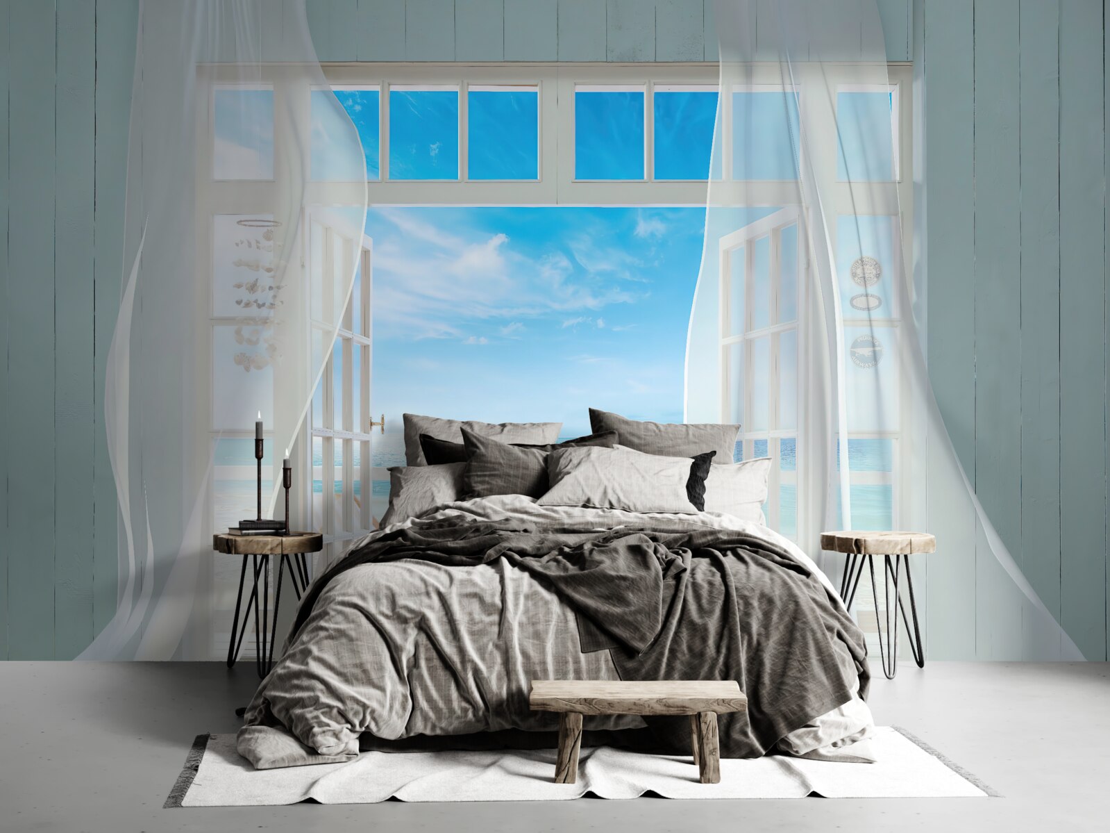 Fototapet perdelele ondulate ale unei ferestre deschise