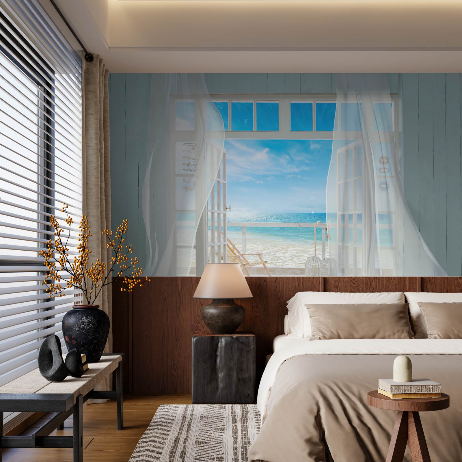 Fototapet perdelele ondulate ale unei ferestre deschise