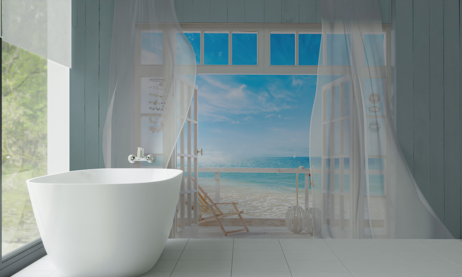 Fototapet perdelele ondulate ale unei ferestre deschise