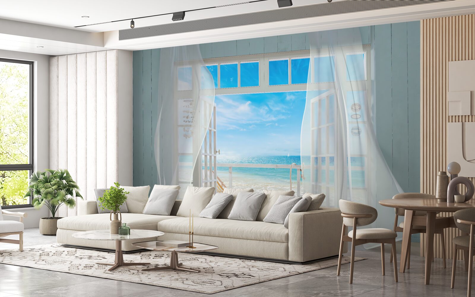 Fototapet perdelele ondulate ale unei ferestre deschise