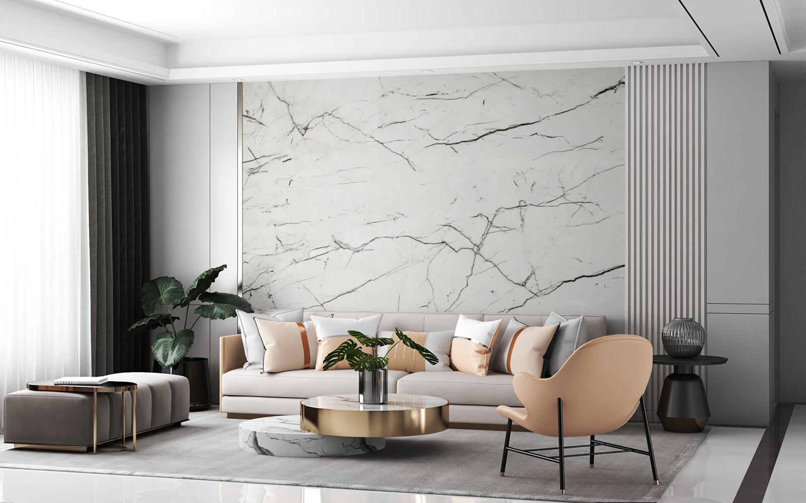 Fototapet marmură albă cu nervuri întunecate subțiri