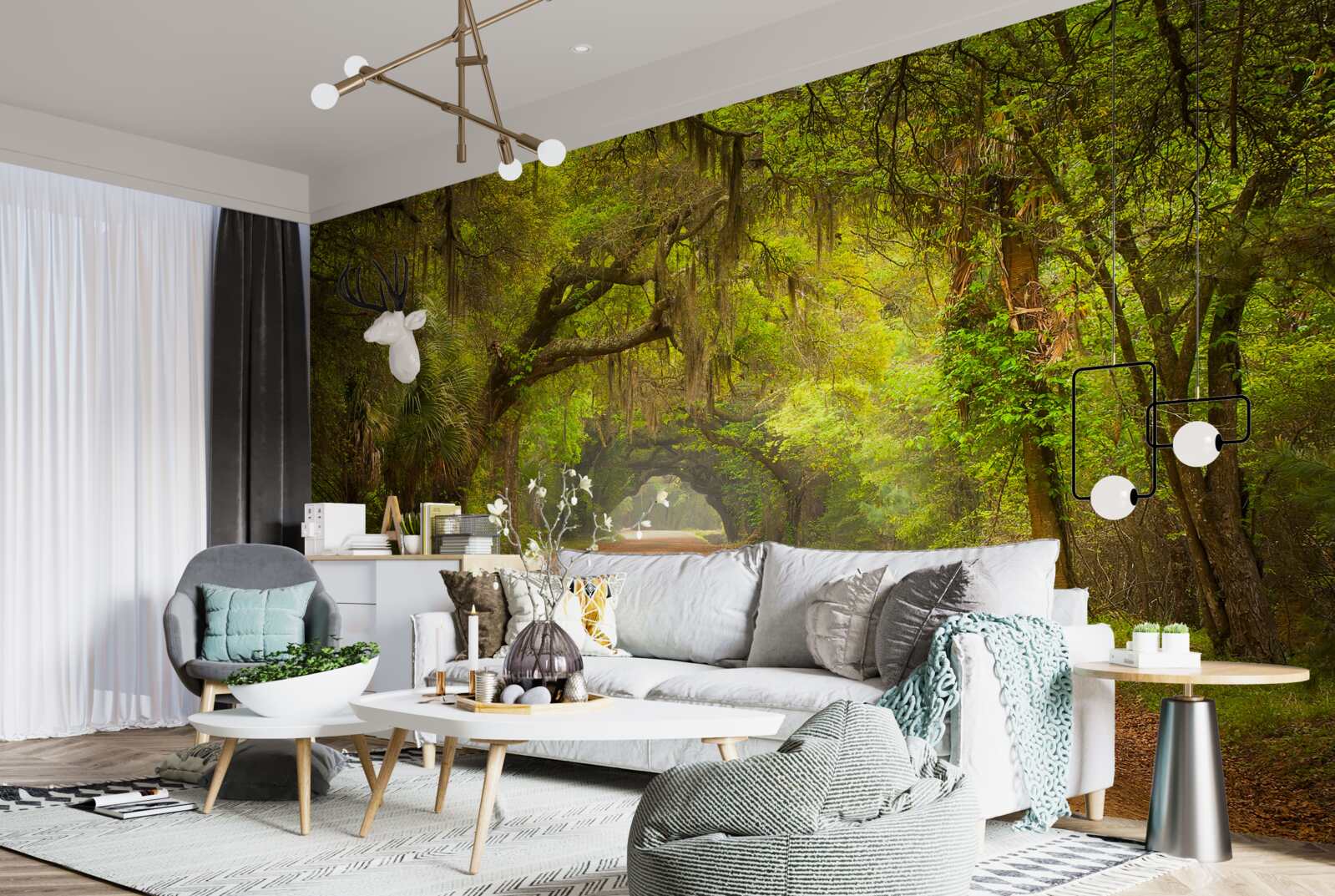 Fototapet pistă spațioasă înconjurată de frunziș verde