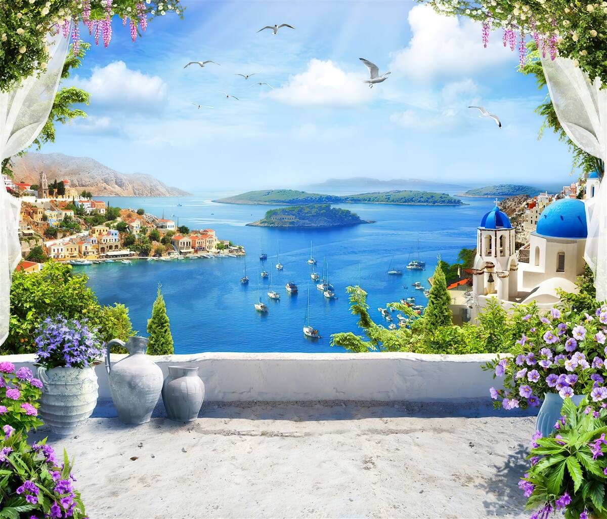 Fototapet panoramă a orașului și a râului