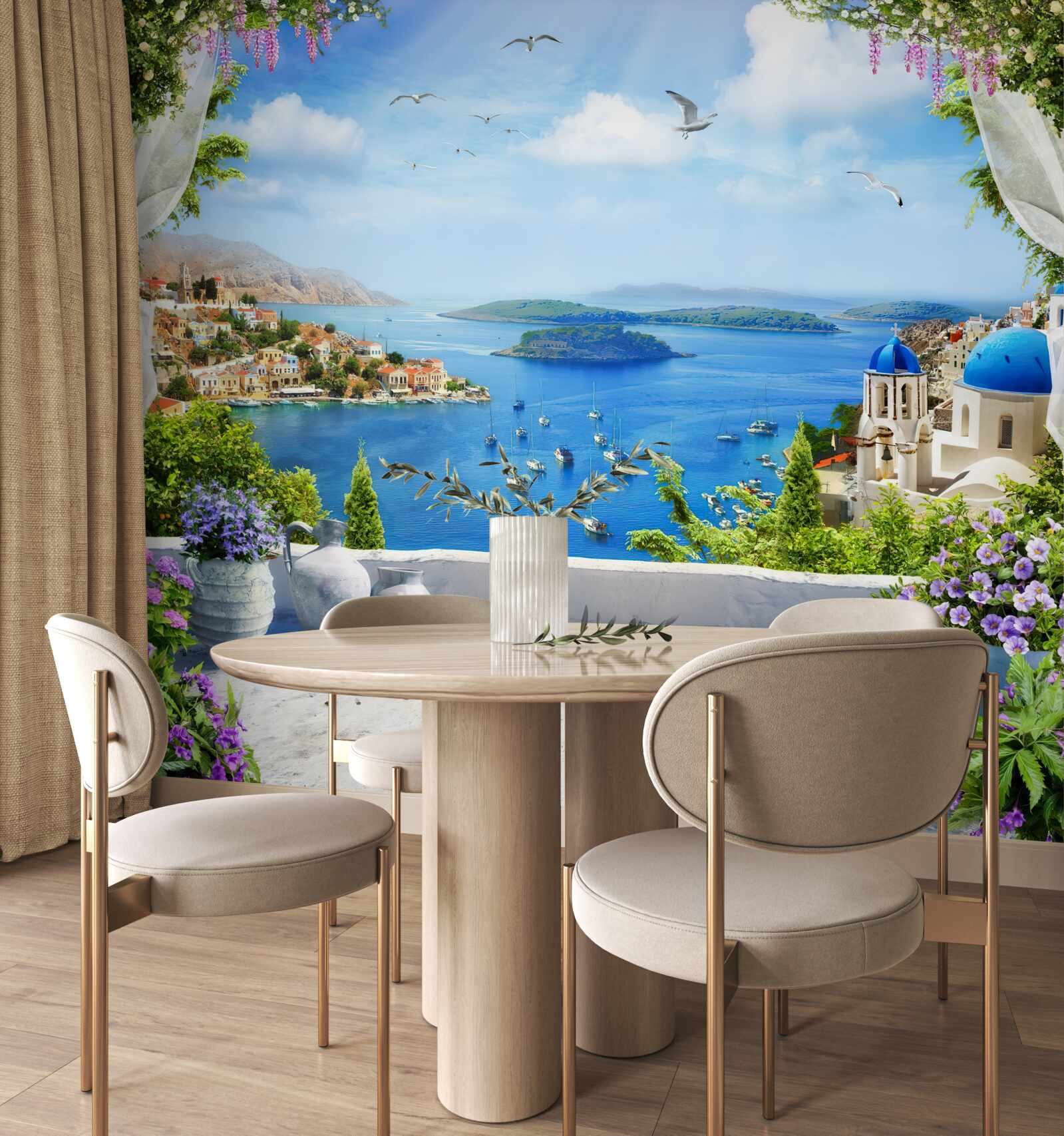 Fototapet panoramă a orașului și a râului