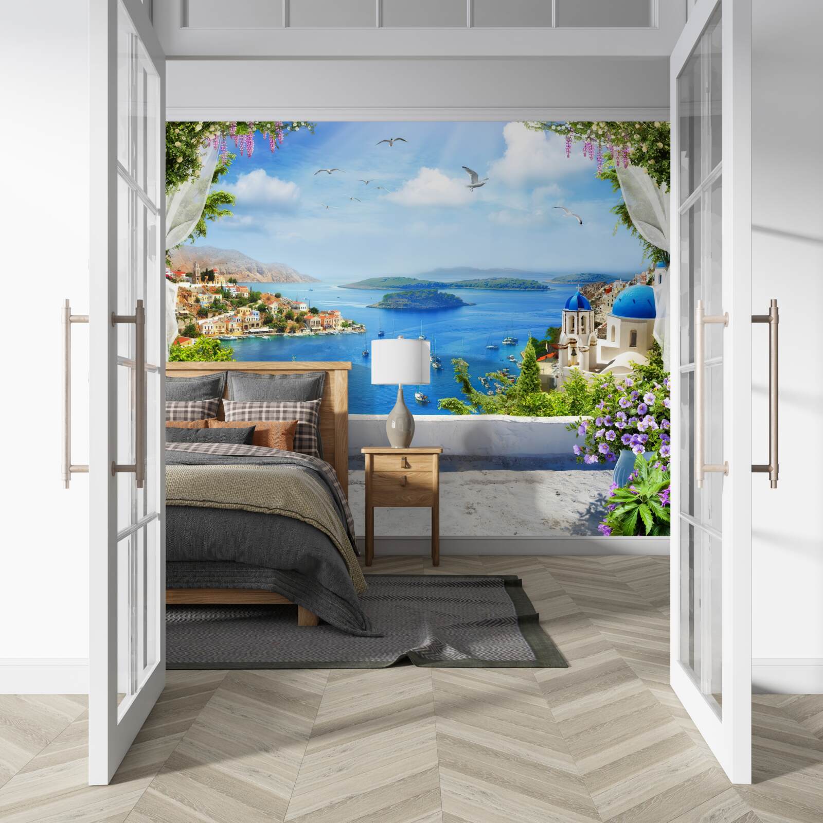 Fototapet panoramă a orașului și a râului