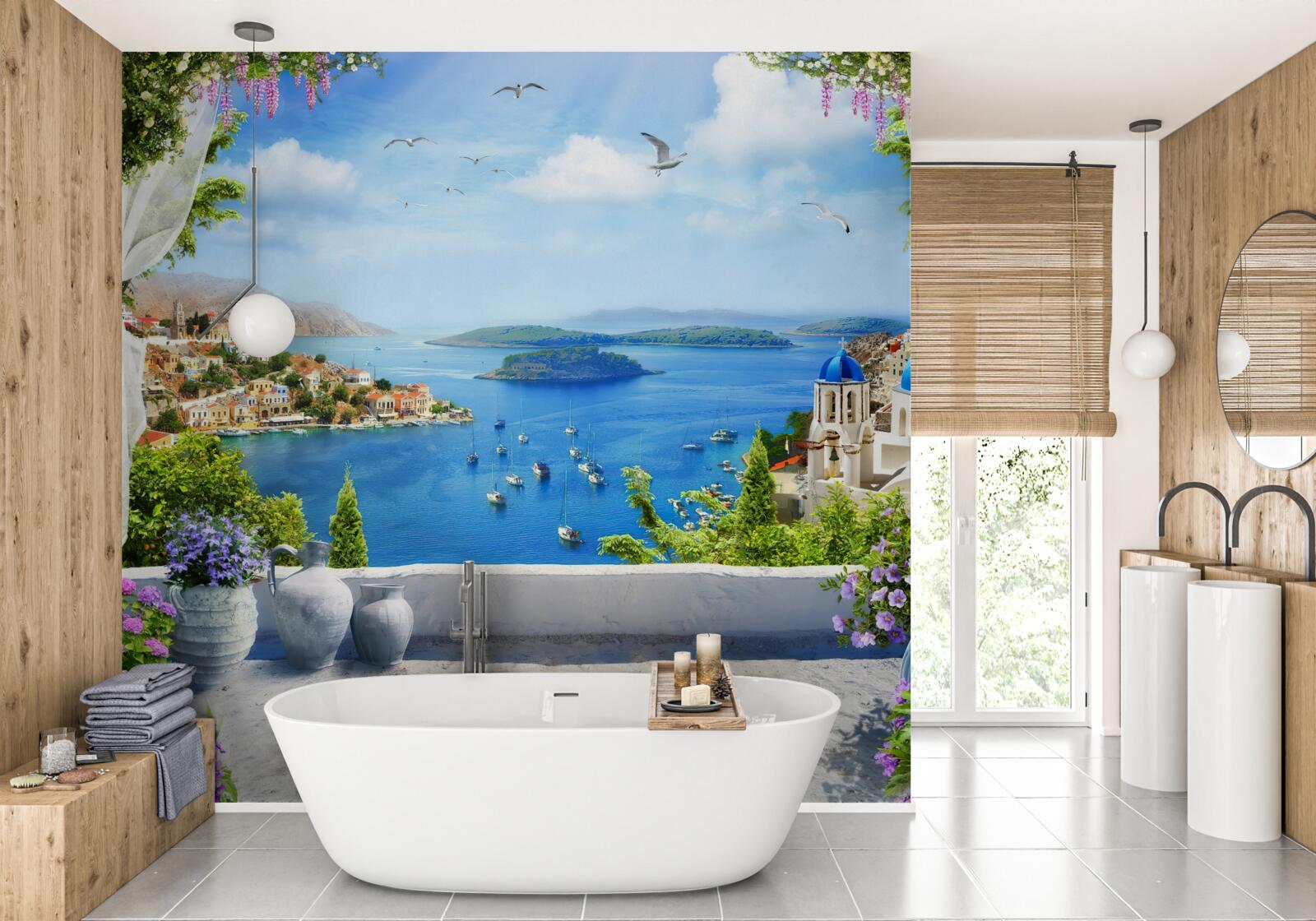 Fototapet panoramă a orașului și a râului