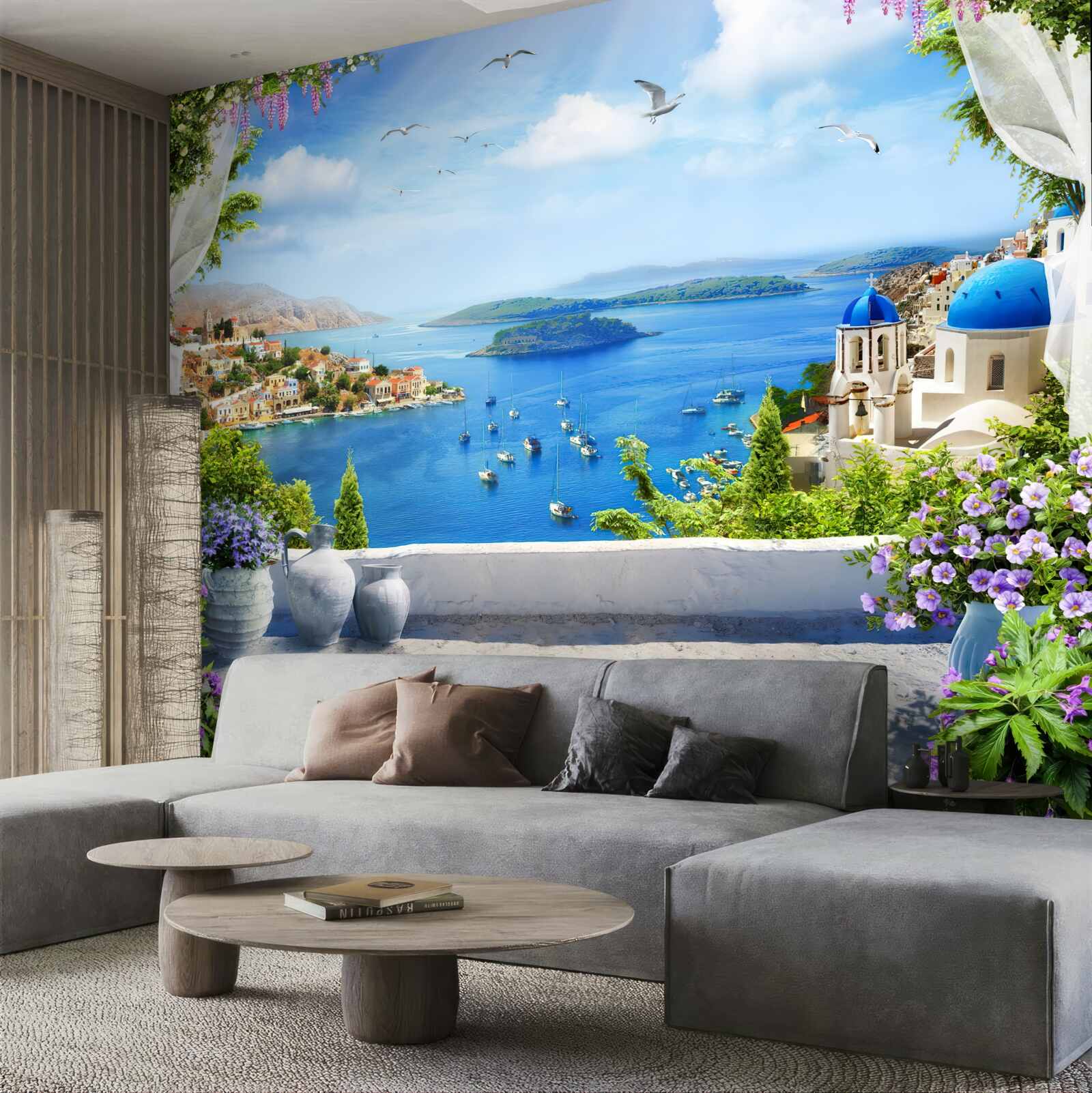 Fototapet panoramă a orașului și a râului