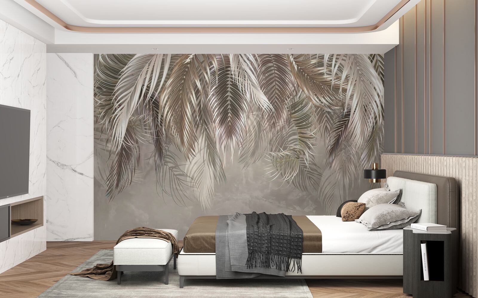 Fototapet îngust, frunze mari, în cascadă