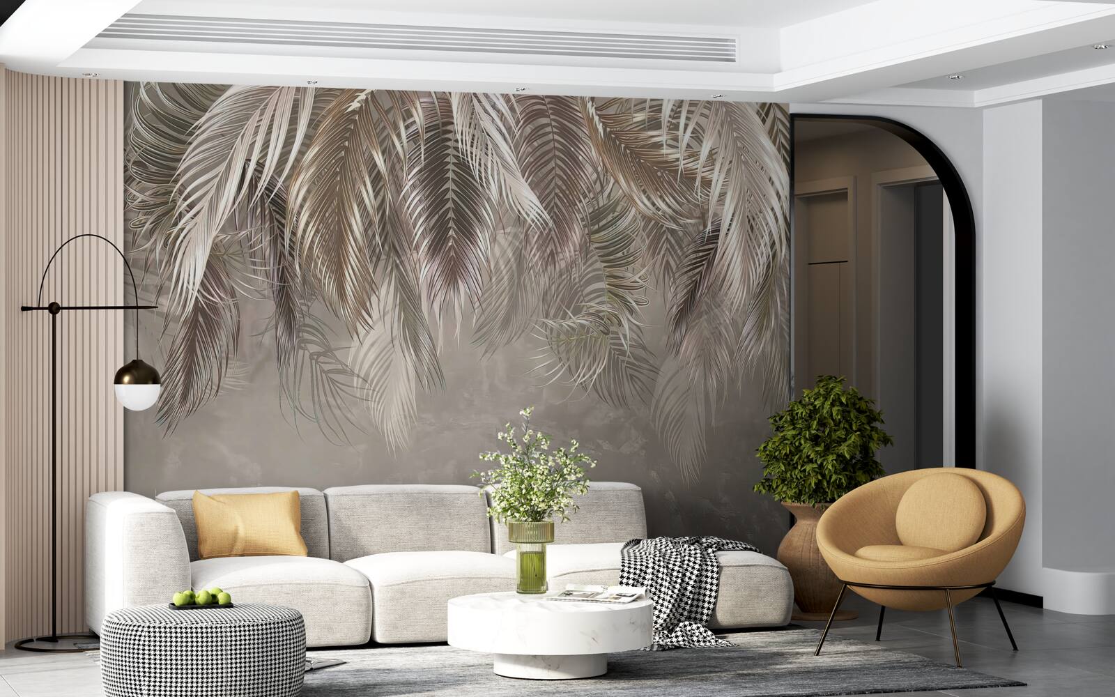 Fototapet îngust, frunze mari, în cascadă