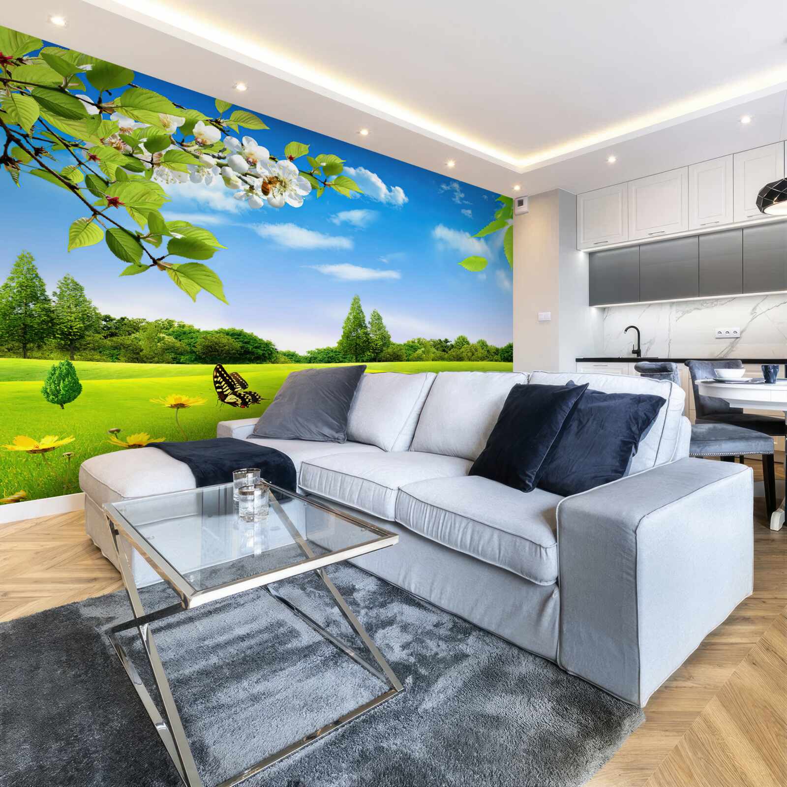 Fototapet gazon verde și fluture