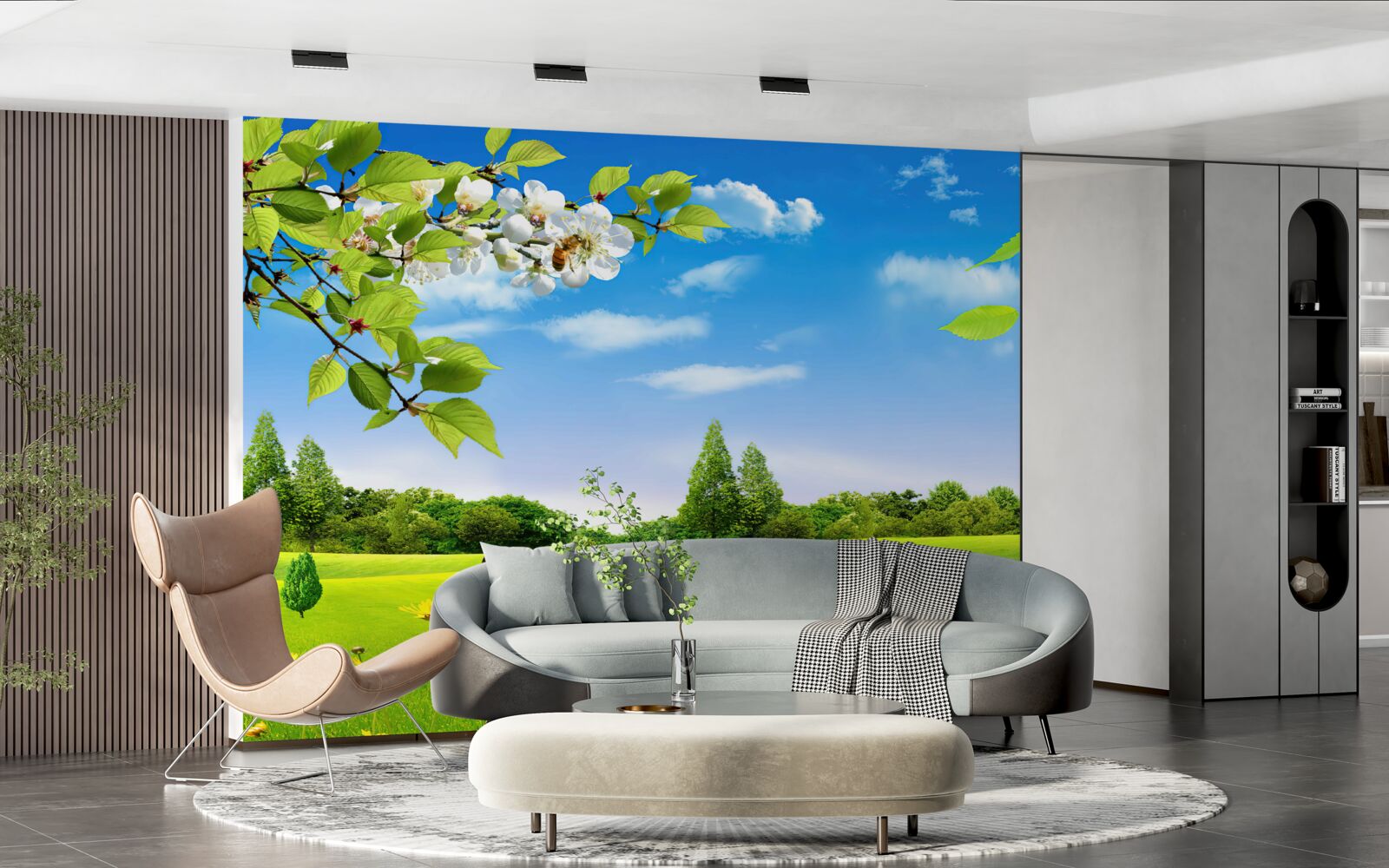 Fototapet gazon verde și fluture