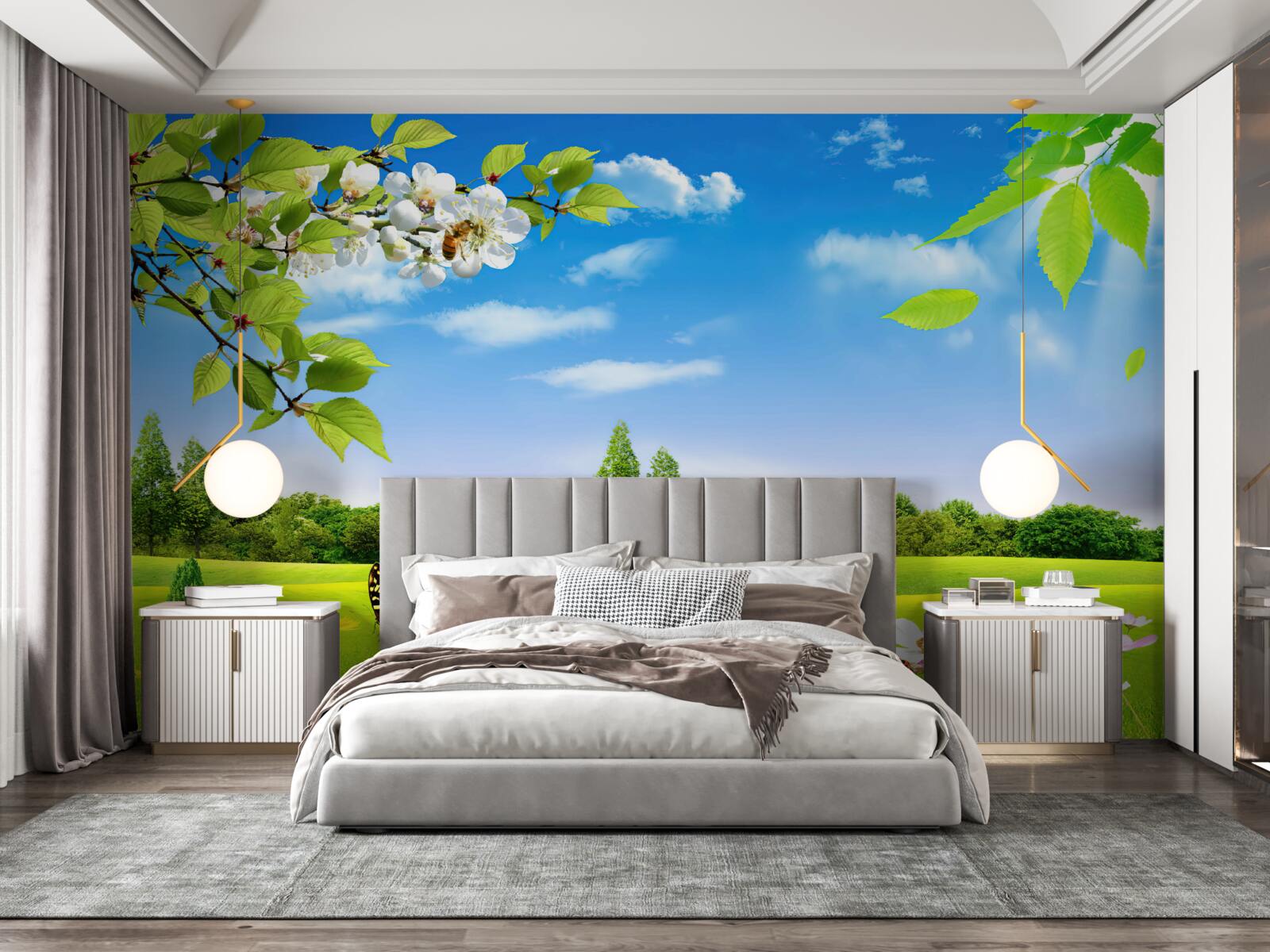 Fototapet gazon verde și fluture