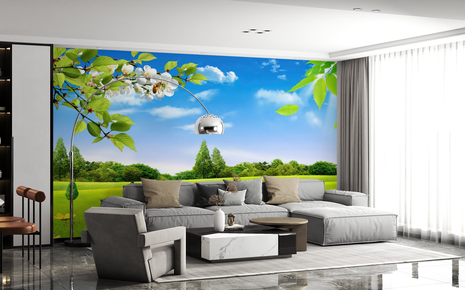 Fototapet gazon verde și fluture