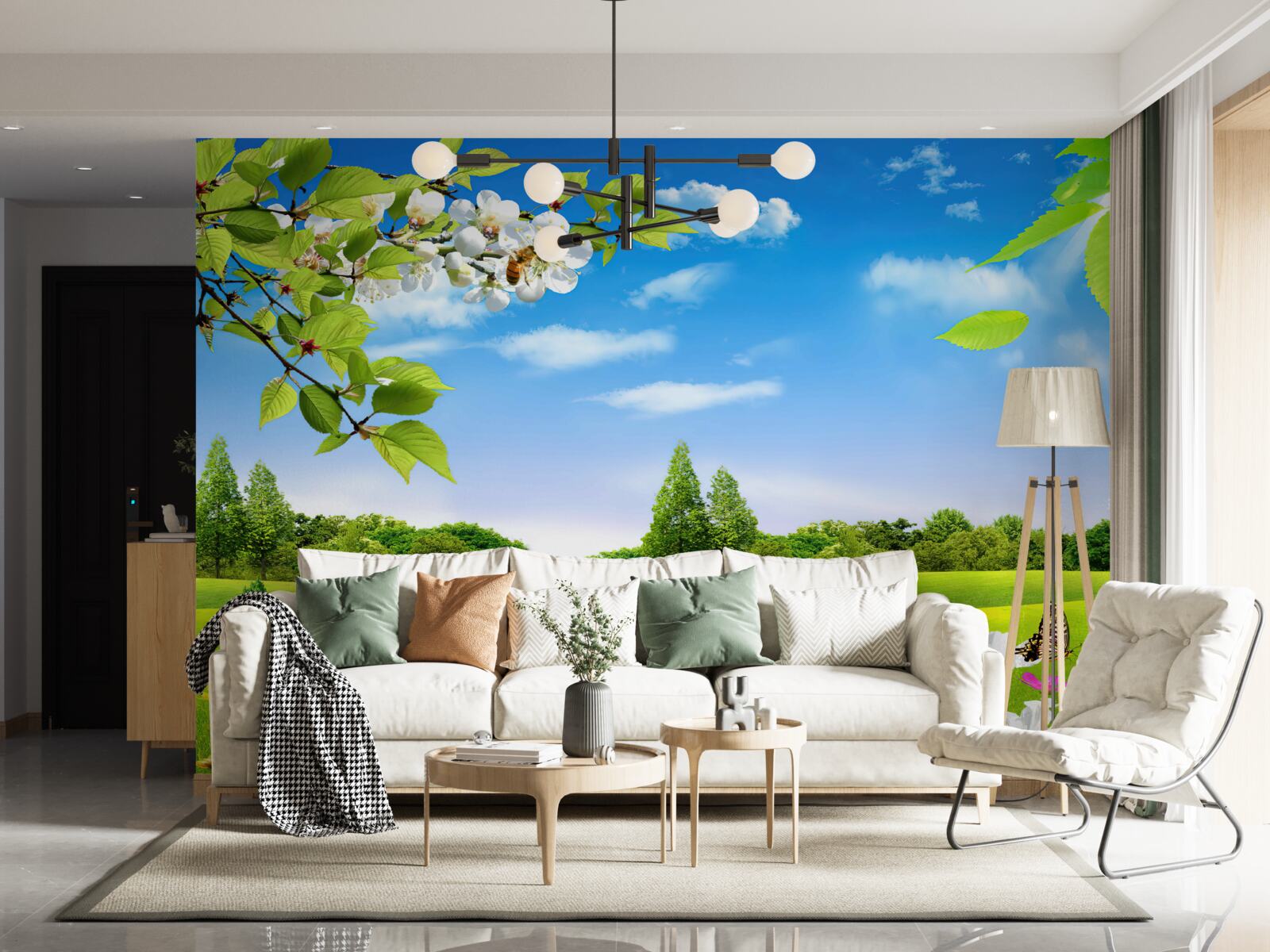 Fototapet gazon verde și fluture