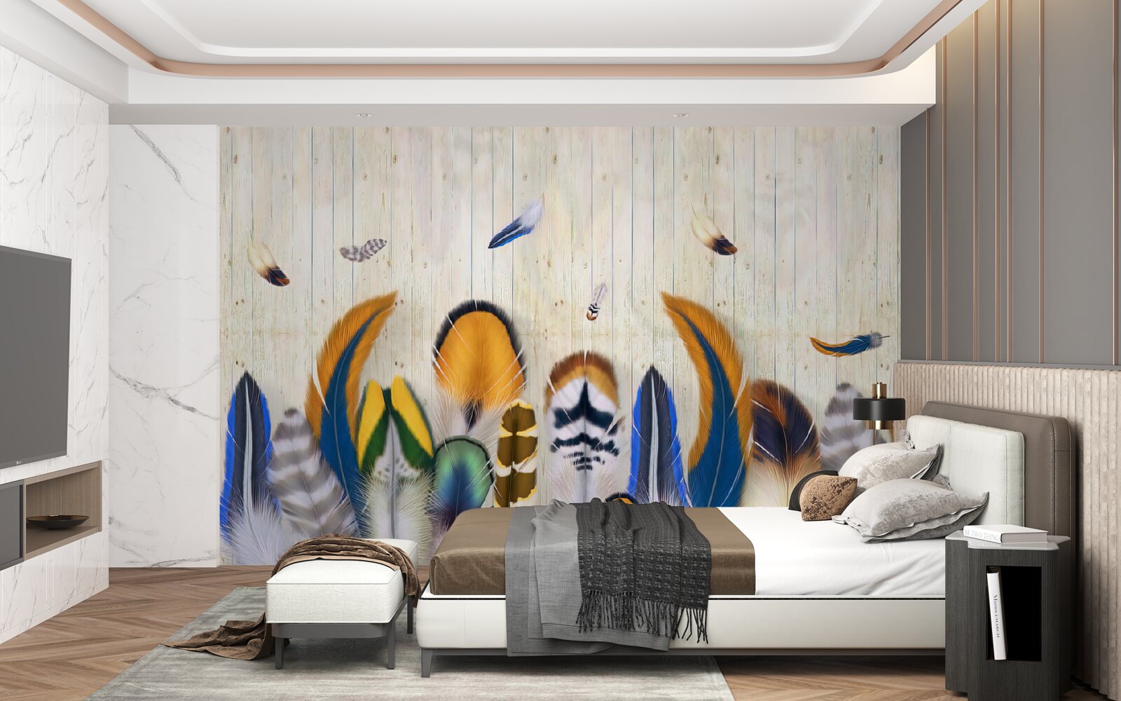 Fototapet pene de pasăre în diferite formate și nuanțe