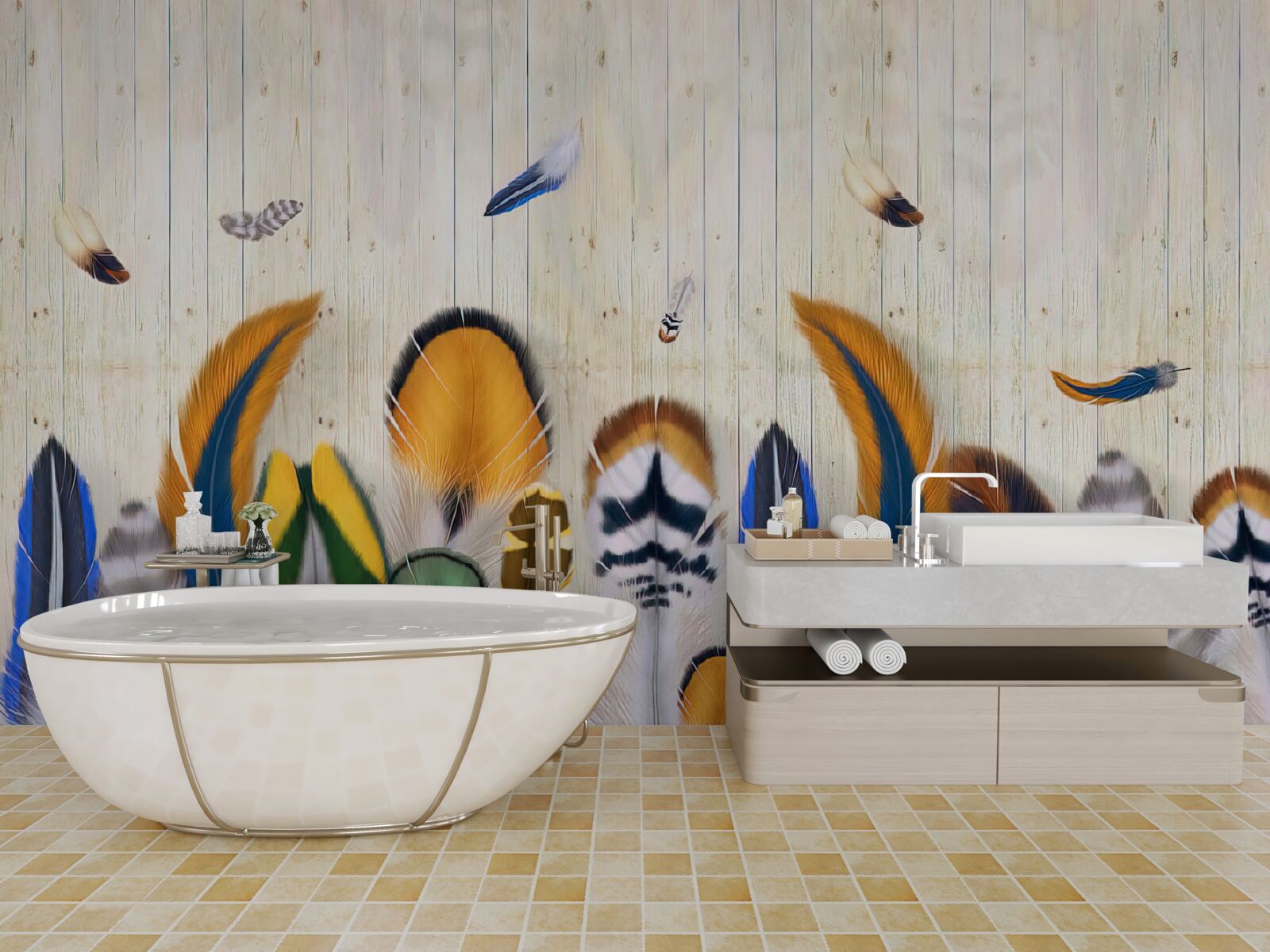 Fototapet pene de pasăre în diferite formate și nuanțe