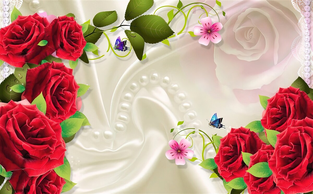 Fototapet trandafiri cărămiziu pe țesătură din satin alb ca zăpada