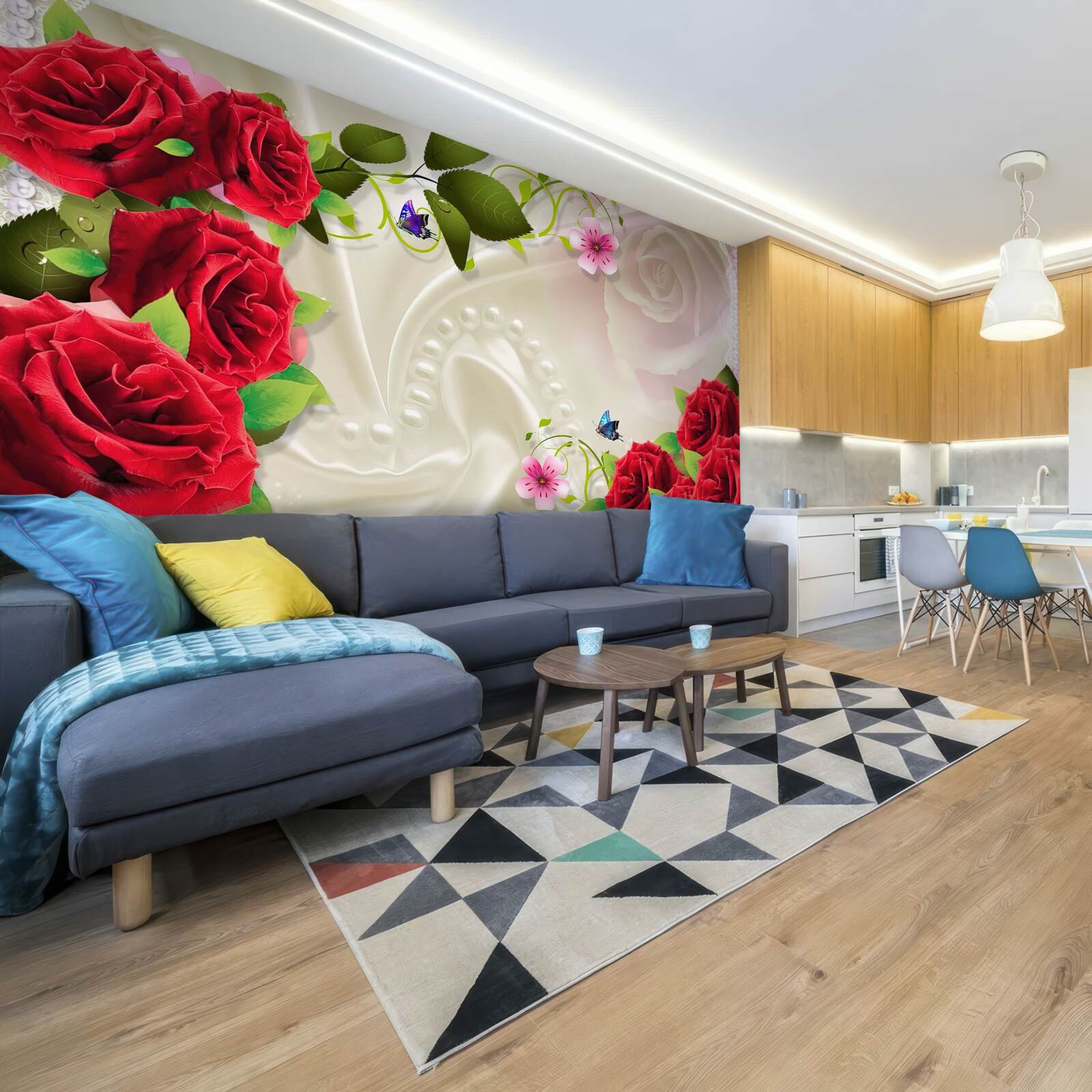 Fototapet trandafiri cărămiziu pe țesătură din satin alb ca zăpada