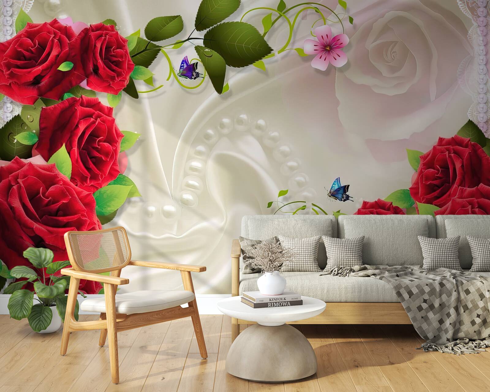 Fototapet trandafiri cărămiziu pe țesătură din satin alb ca zăpada