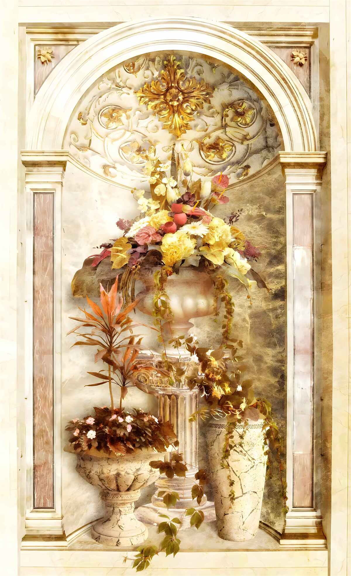 Fototapet flori în vaze de perete