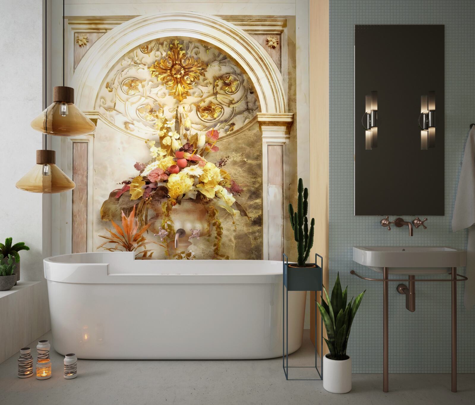 Fototapet flori în vaze de perete