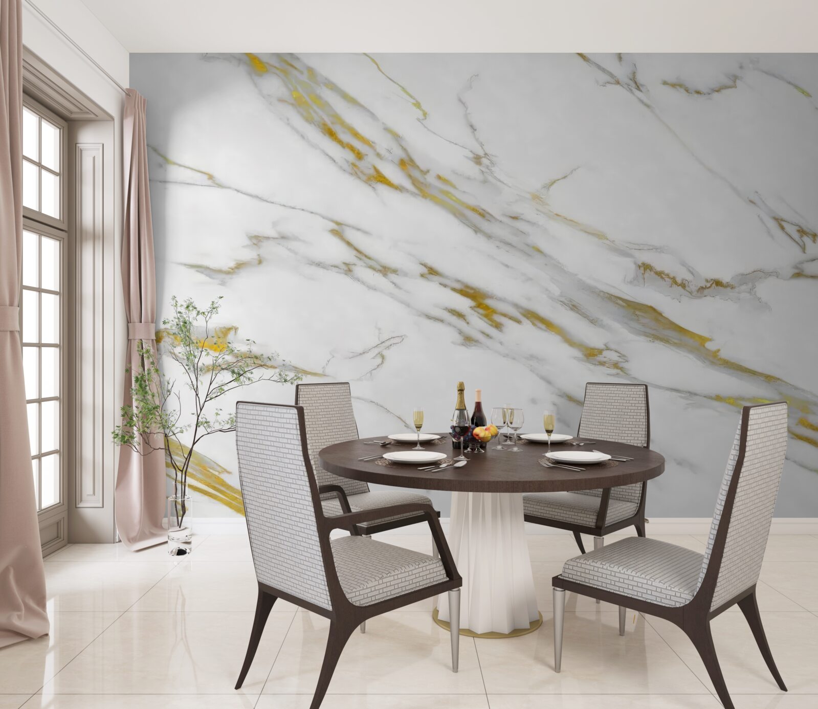 Fototapet fundal alb cu linii aurii