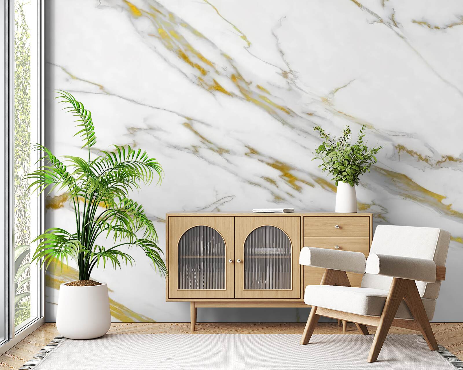 Fototapet fundal alb cu linii aurii