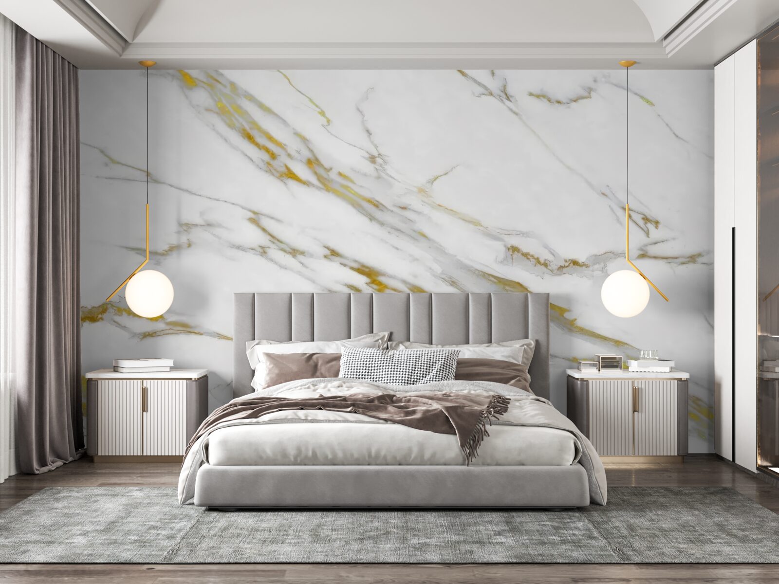 Fototapet fundal alb cu linii aurii