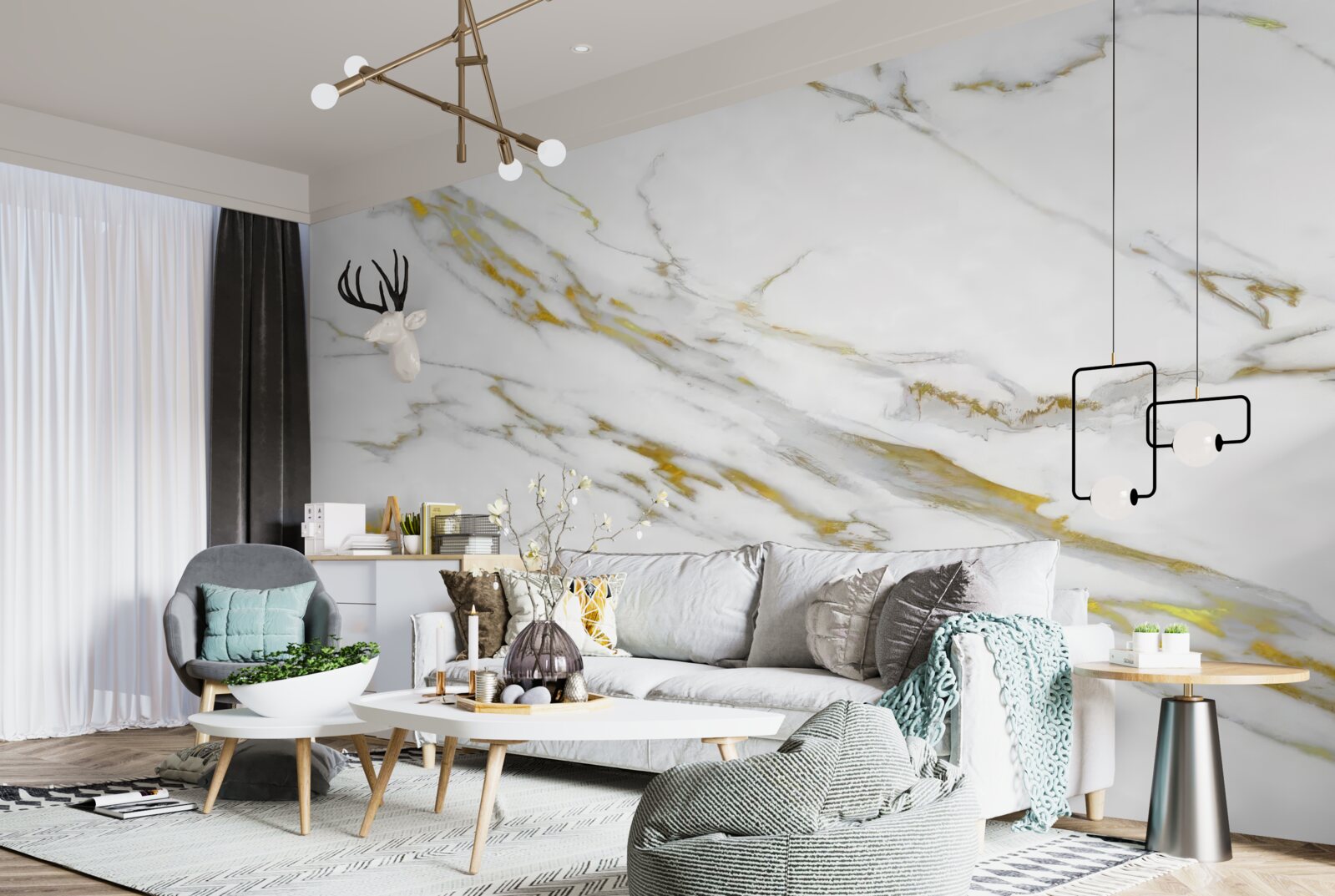 Fototapet fundal alb cu linii aurii