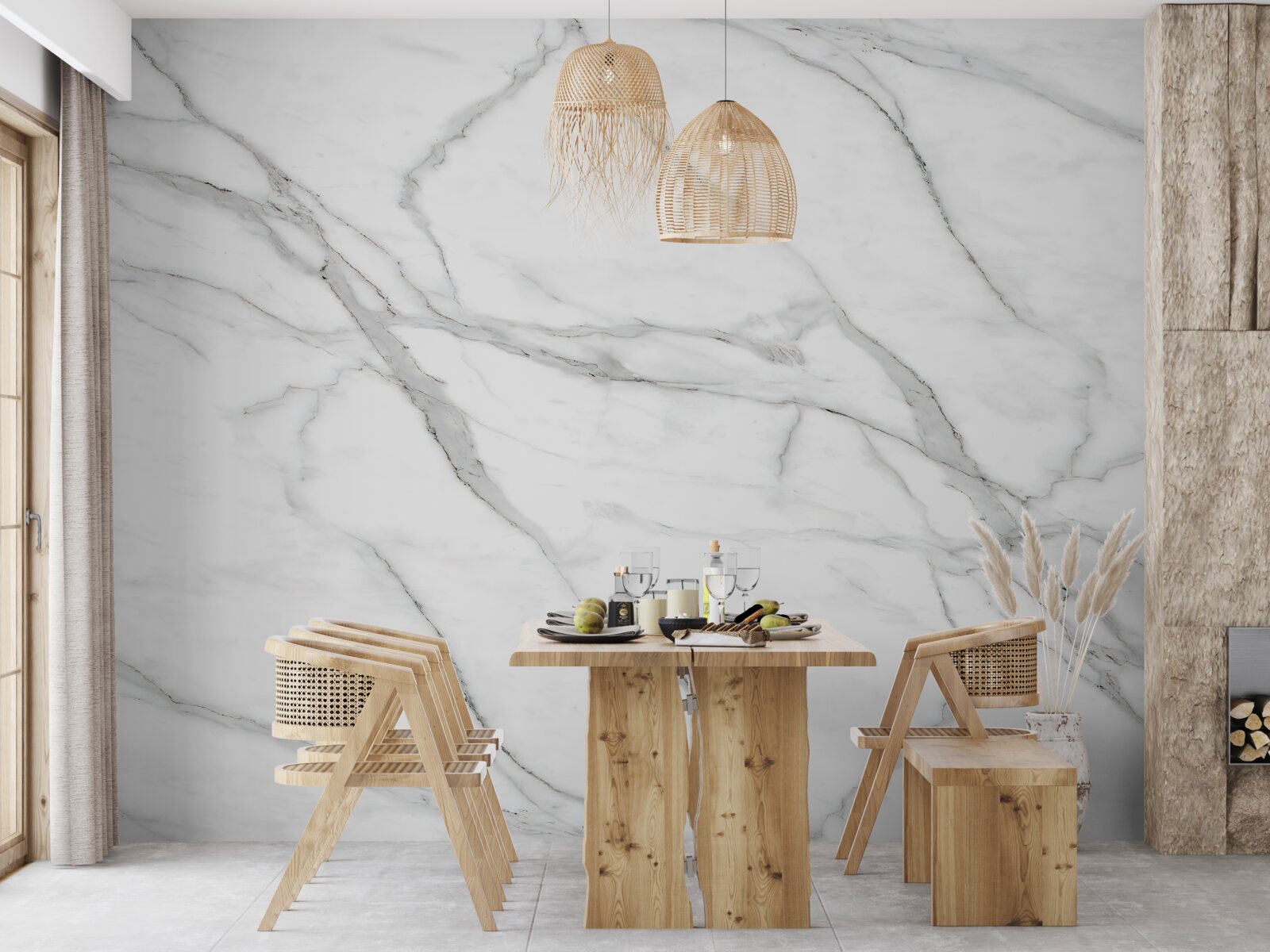 Fototapet gri deschis cu dungi de perete