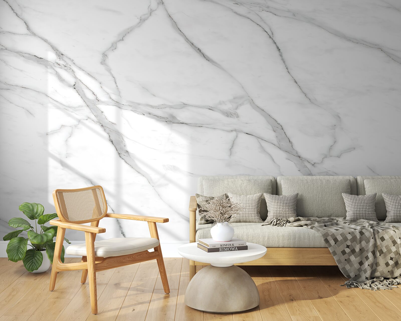 Fototapet gri deschis cu dungi de perete