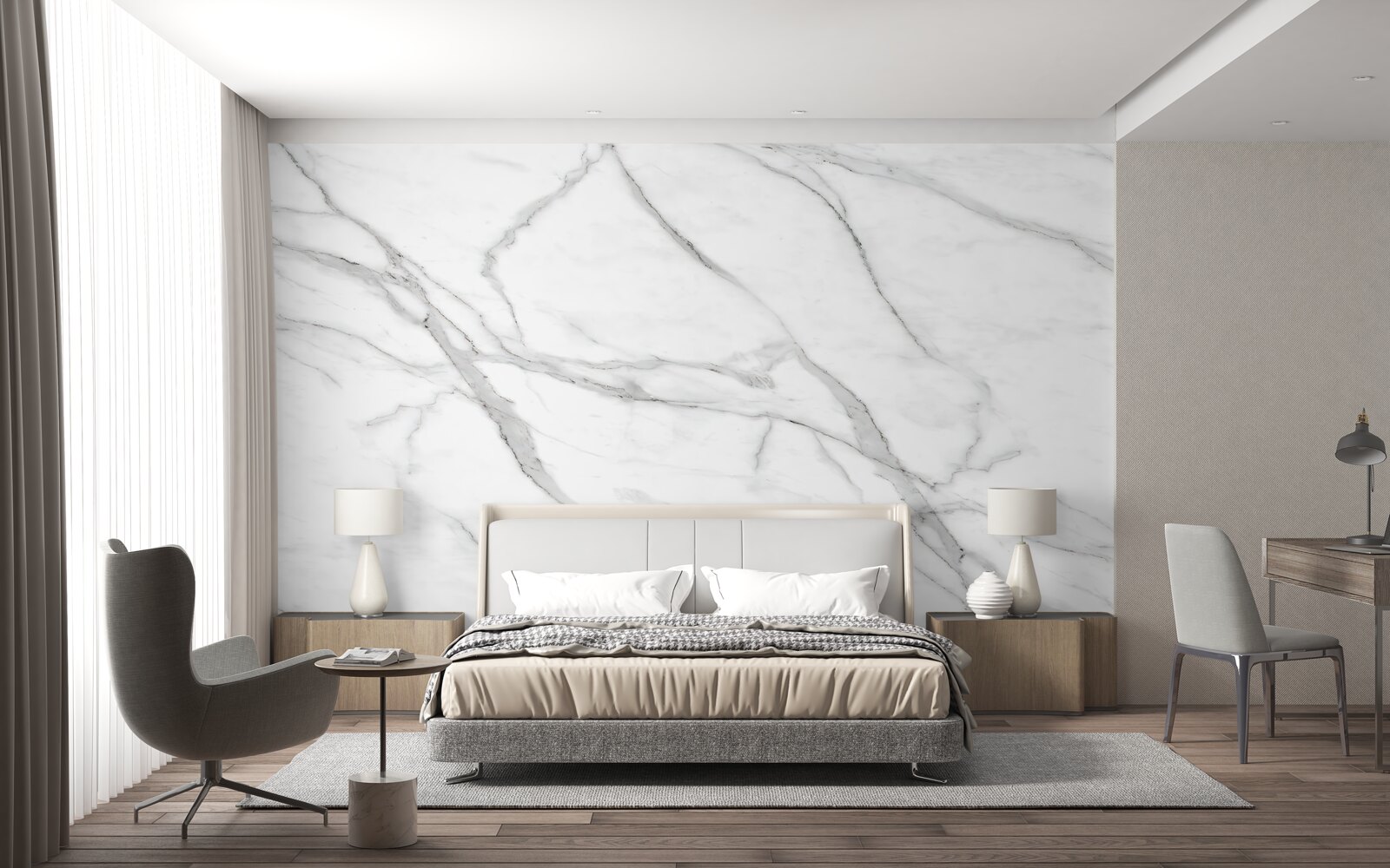 Fototapet gri deschis cu dungi de perete