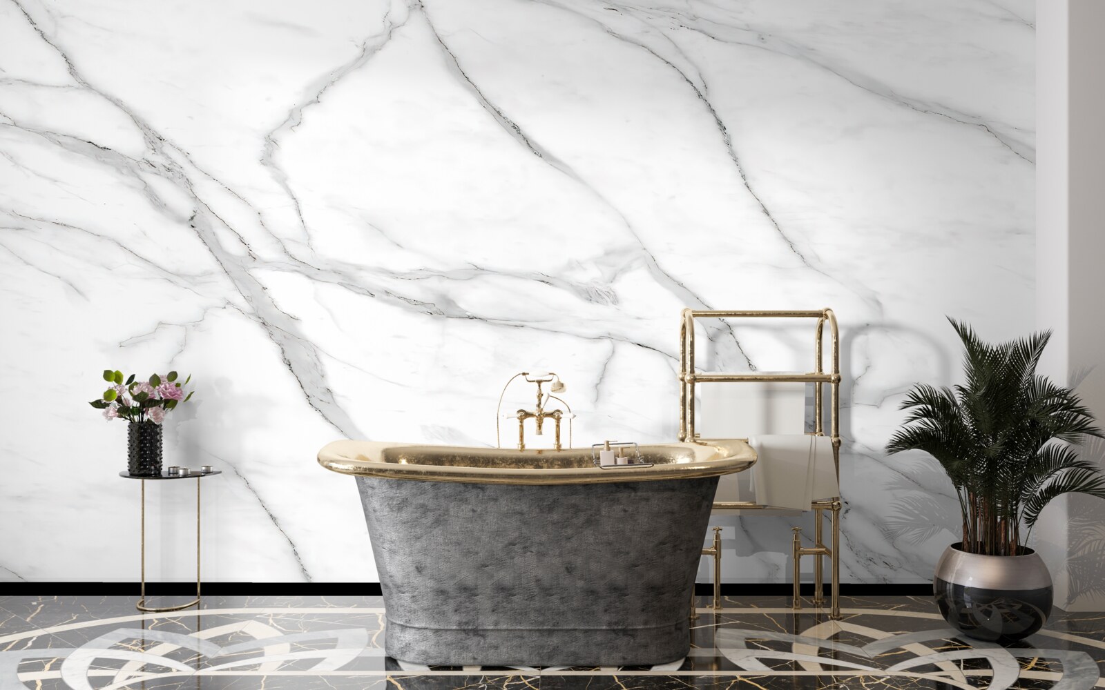 Fototapet gri deschis cu dungi de perete