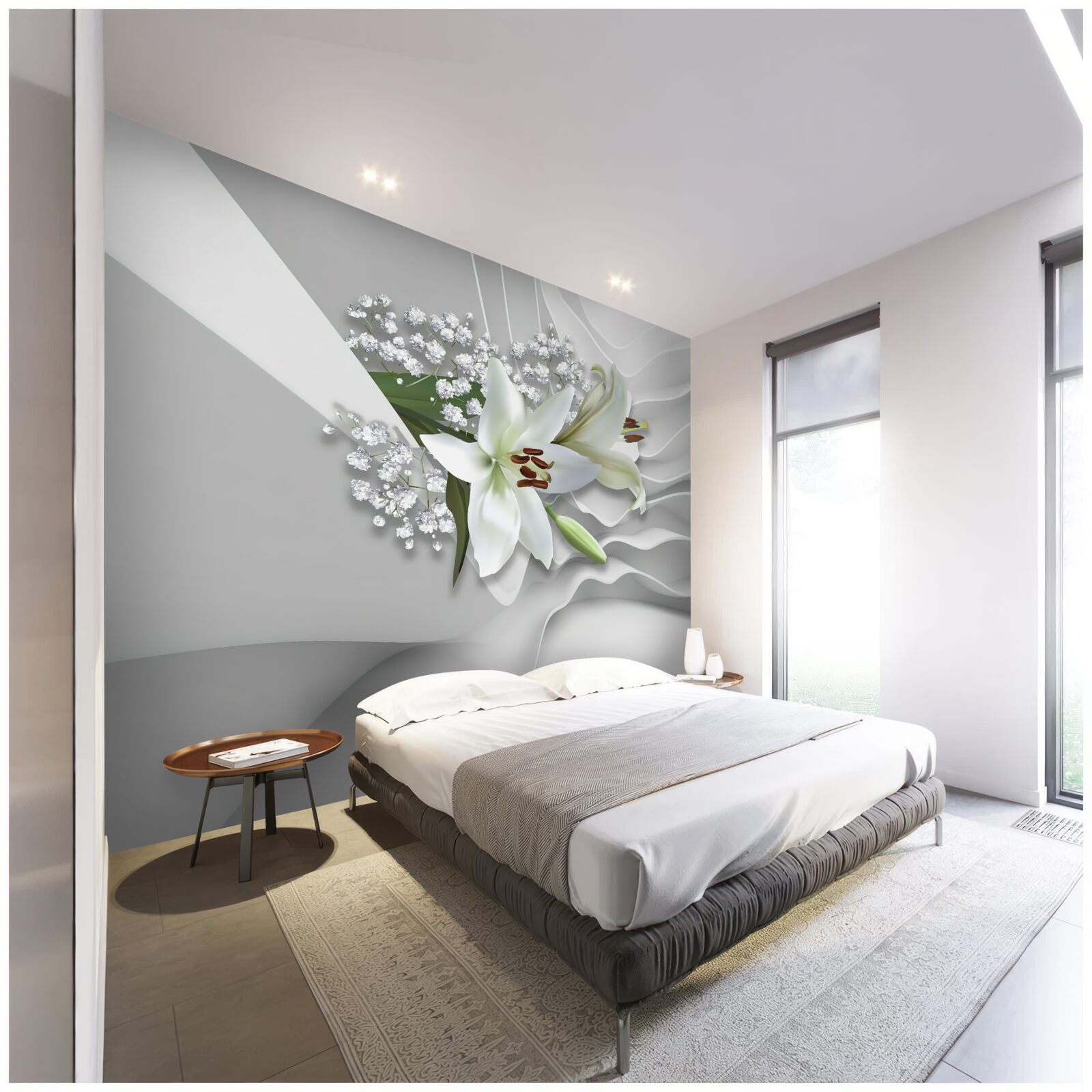 Fototapet fundal luminos cu crini albi