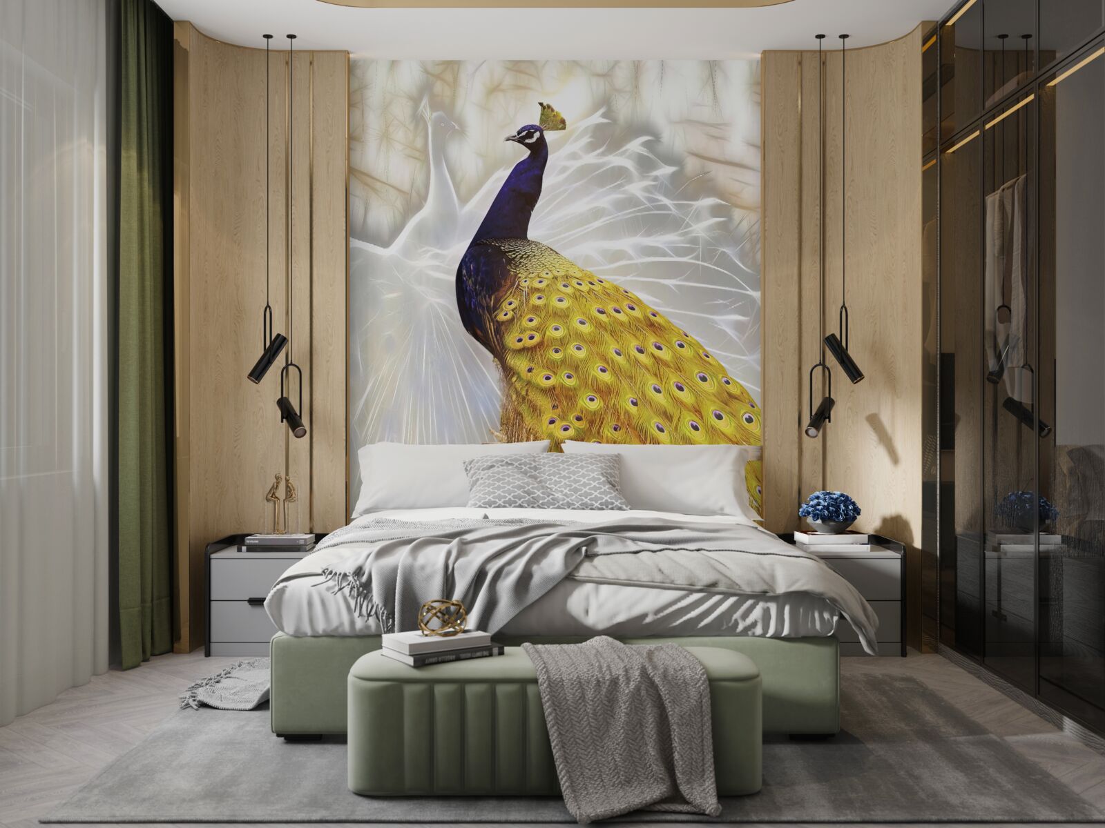 Fototapet pasăre cu pene de aur