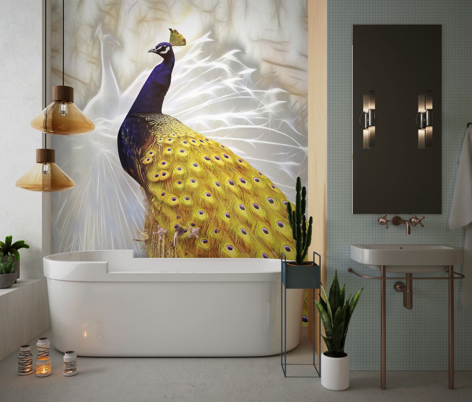 Fototapet pasăre cu pene de aur