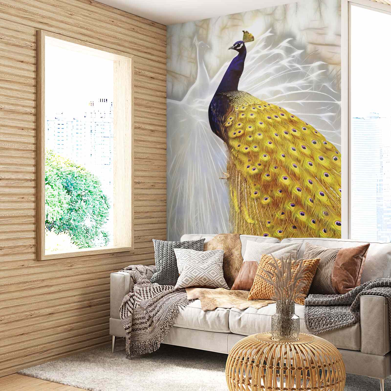 Fototapet pasăre cu pene de aur