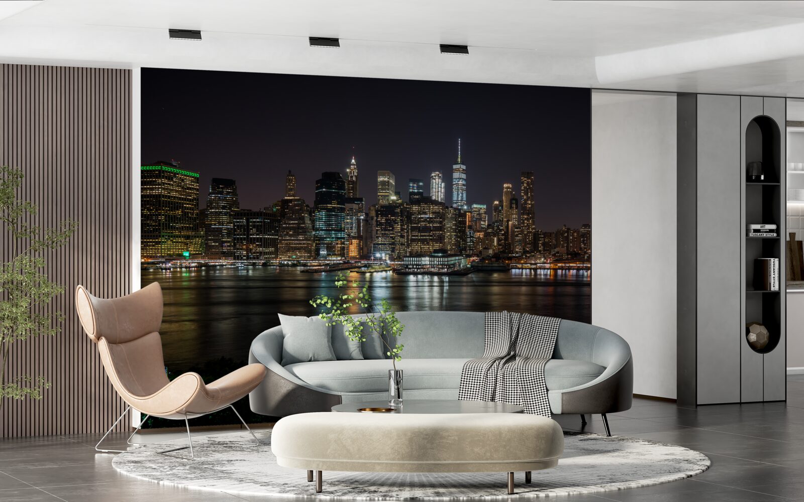 Fototapet panorama de noapte a orașului de pe malul opus