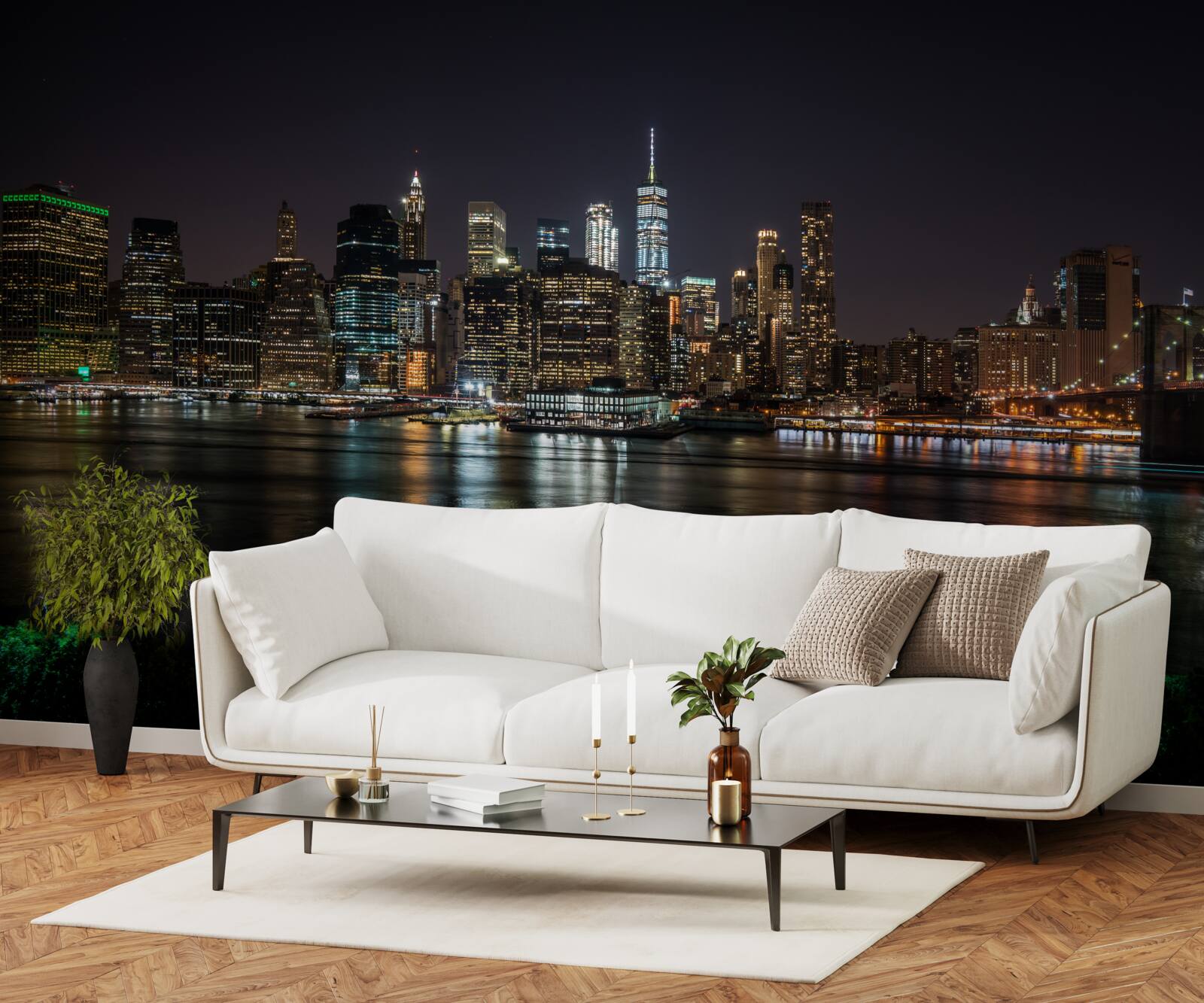 Fototapet panorama de noapte a orașului de pe malul opus