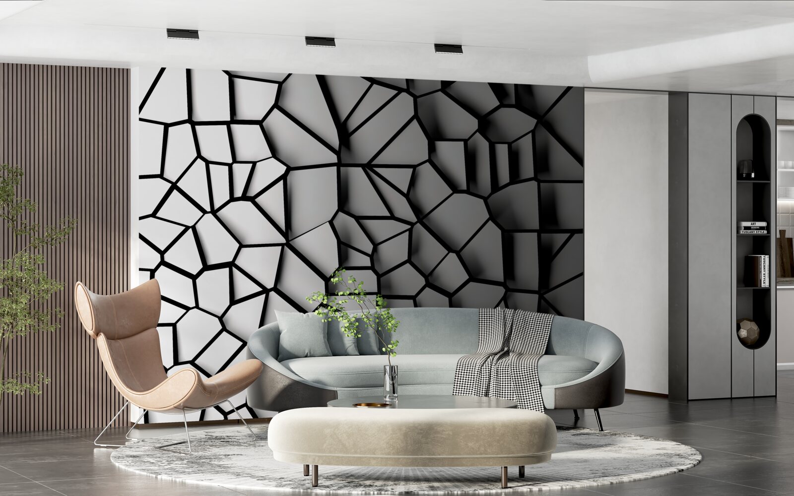 Fototapet perete alb cu efect de volum