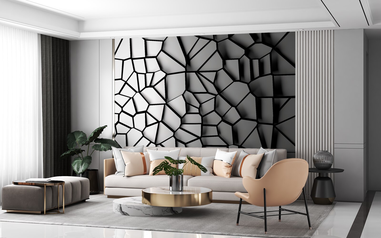 Fototapet perete alb cu efect de volum