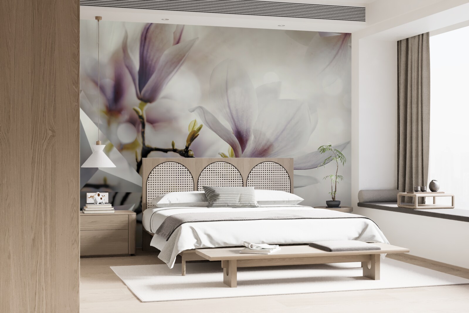 Fototapet flori mari de liliac și forme albe