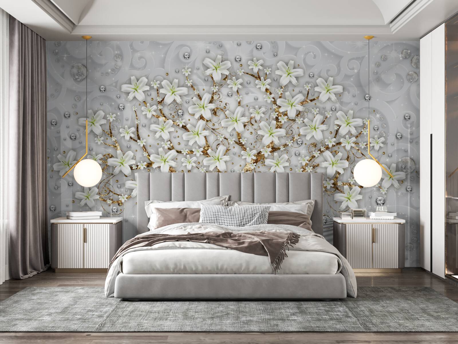 Fototapet flori albe au înflorit pe copac